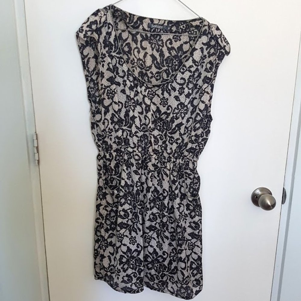 Gold and black rose print dress